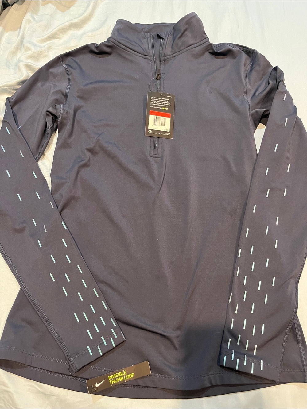 Nike Navy Quarter-Zip Performance Top with Light Blue Reflective Dashes